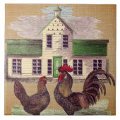 Volkskunst-Hof-Huhn-rustikaler Entwurf Fliese (Vorderseite)