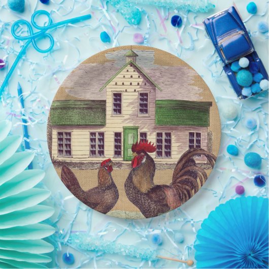 Volkskunst-Hof-Huhn-rustikaler Entwurf Pappteller (Party)