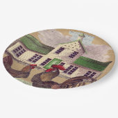 Volkskunst-Hof-Huhn-rustikaler Entwurf Pappteller (Schrägansicht)