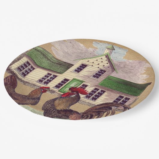 Volkskunst-Hof-Huhn-rustikaler Entwurf Pappteller (Schrägansicht)