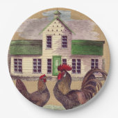 Volkskunst-Hof-Huhn-rustikaler Entwurf Pappteller (Vorderseite)