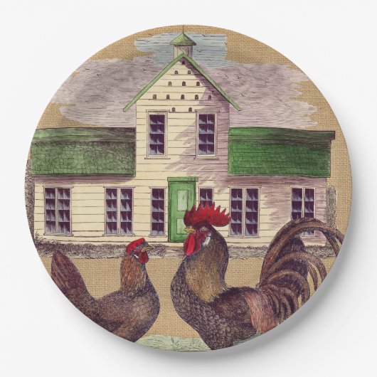 Volkskunst-Hof-Huhn-rustikaler Entwurf Pappteller (Vorderseite)