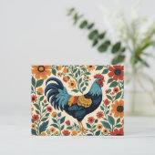 Volkskunst Indigo Hahn Postkarte (Stehend Vorderseite)