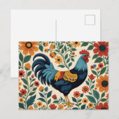 Volkskunst Indigo Hahn Postkarte (Vorne/Hinten)