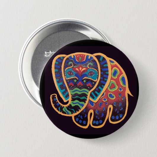 Volkskunst-indischer Elefant Button (Vorne & Hinten)