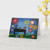 VOLKSKUNST Katze mit Haltung DURCH LORI-Grußkarte Karte (Gelbe Blume)