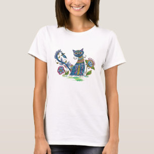 Volkskunst-Katze mit Haltung T-Shirt