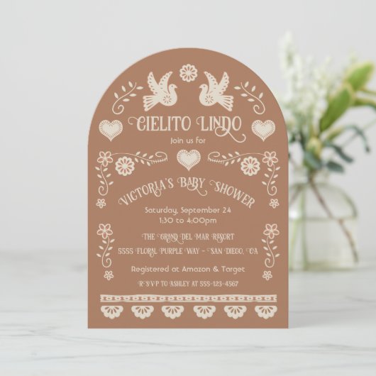 Volkskunst Mexican Cielito Lindo Baby Shower Arch Einladung (Stehend Vorderseite)