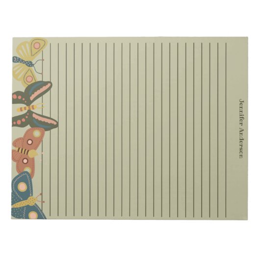 Volkskunst-Motten, Schmetterlinge, die von Grün um Notizblock (Vorderseite)