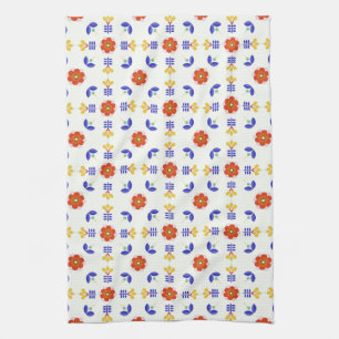 Volkskunst-NeonBlumen-geometrisches Muster Geschirrtuch