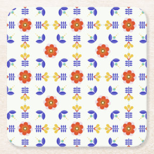 Volkskunst-NeonBlumen-geometrisches Muster Rechteckiger Pappuntersetzer