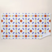 Volkskunst-NeonBlumen-geometrisches Muster Strandtuch (Vorderseite)