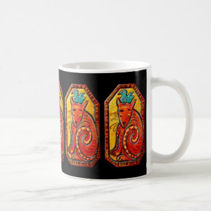 Volkskunst-neugierige Katze mit blauem Vogel Kaffeetasse