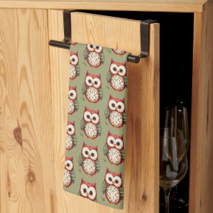 Volkskunst-Patchwork-Eule Cottagecore Geschirrtuch