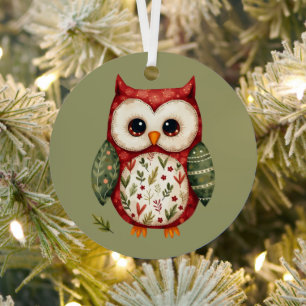 Volkskunst-Patchwork-Eule Cottagecore Ornament Aus Metall