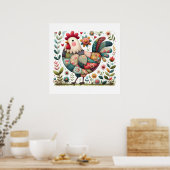 Volkskunst-Patchwork-Hahn mit floralen Akzenten Poster (Küche)