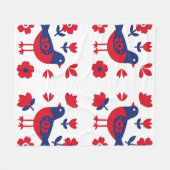Volkskunst Rot Blau Vogel Blumenmuster Fleecedecke (Vorderseite (Horizontal))