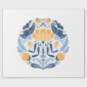 Volkskunst rund mit Vögeln, Rose und Blumen Geschenkpapier (Flach)