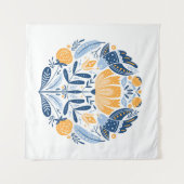 Volkskunst rund mit Vögeln, Rose und Blumen Wandteppich (Vorderseite (Horizontal))