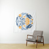 Volkskunst rund mit Vögeln, Rose und Blumen Wandteppich (Beispiel (Horizontal))