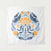 Volkskunst rund mit Vögeln, Rose und Blumen Wandteppich (Vorderseite)