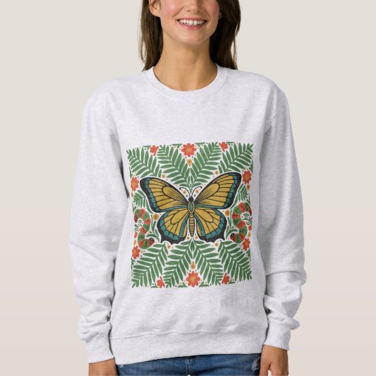 Volkskunst Schmetterling mit Farnen Sweatshirt (Vorderseite)