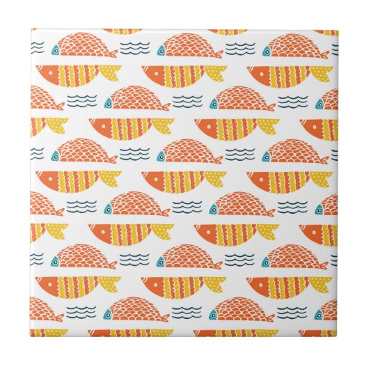 Volkskunst-Schwimmen-Fisch-Muster Fliese (Vorderseite)