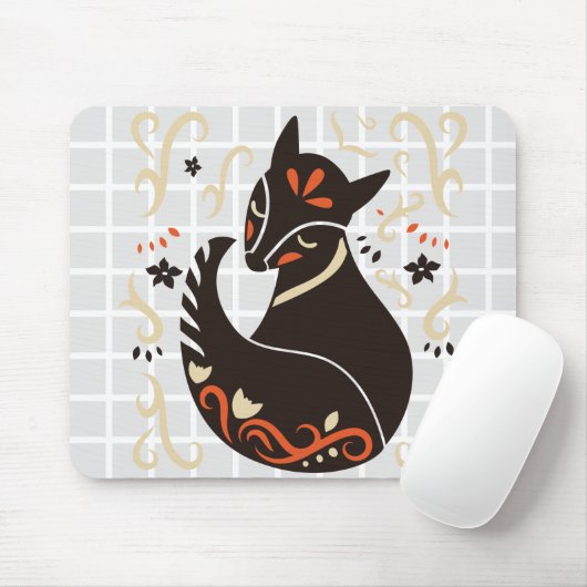 Volkskunst Sitzender Fuchs Gitter-Mauspad Mousepad (Mit Mouse)