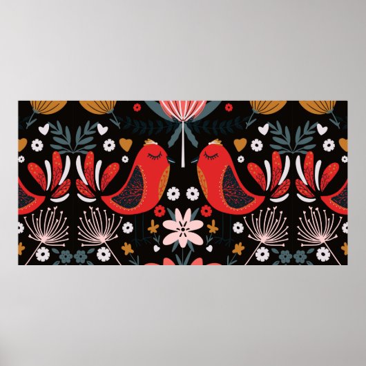 Volkskunst skandinavisches farbiges Muster mit Flo Poster (Vorne)