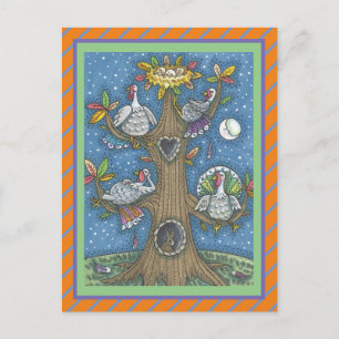 VOLKSKUNST TRUTHUHN BAUM, ERNTEDANKFEST GACKERNDER POSTKARTE