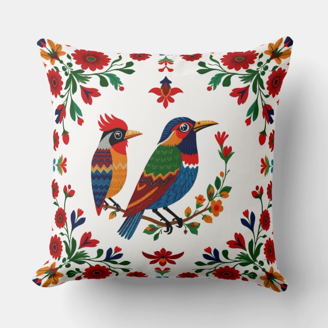 Volkskunst Vögel & Blumen  Kissen (Vorderseite)