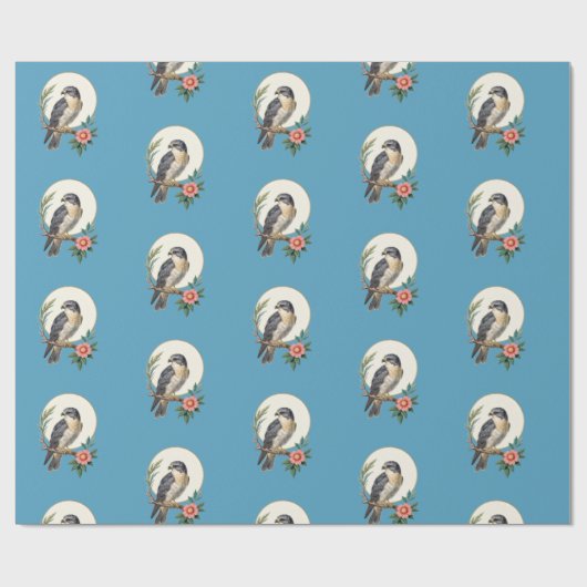 Volkskunst-Vogel-Muster Blau Geschenkpapier (Flach)