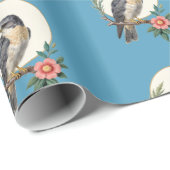 Volkskunst-Vogel-Muster Blau Geschenkpapier (Rolleneckpunkt)