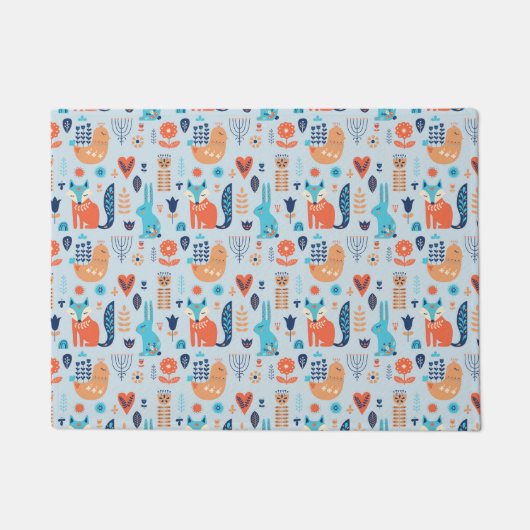 Volkskunst-Waldtier-Muster Fußmatte (Vorderseite)