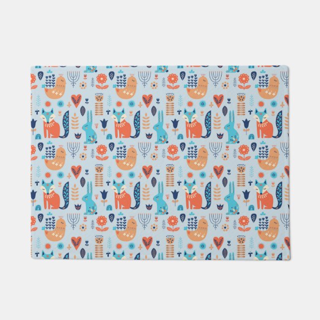 Volkskunst-Waldtier-Muster Fußmatte (Vorderseite)