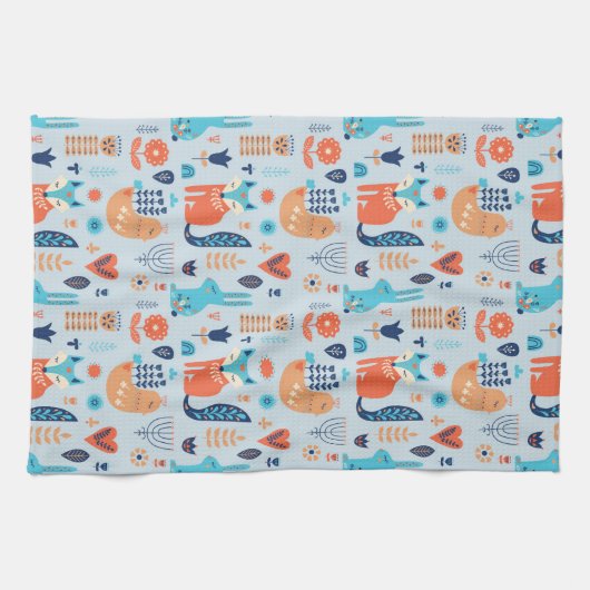 Volkskunst-Waldtier-Muster Geschirrtuch (Horizontal)