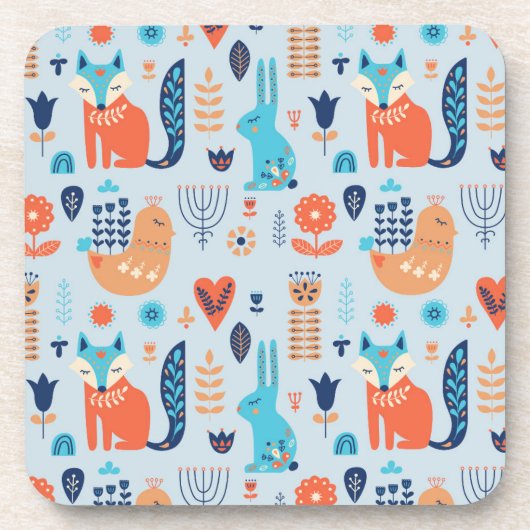 Volkskunst-Waldtier-Muster Getränkeuntersetzer (Vorderseite)