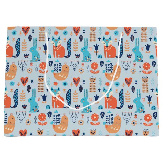 Volkskunst-Waldtier-Muster Große Geschenktüte (Vorderseite)
