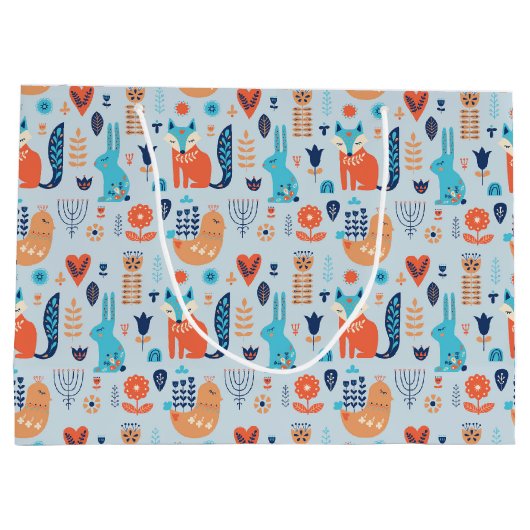 Volkskunst-Waldtier-Muster Große Geschenktüte (Rückseite)