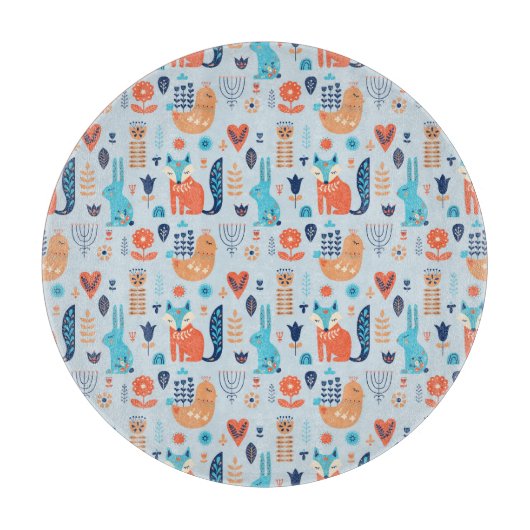 Volkskunst-Waldtier-Muster Schneidebrett (Vorderseite)