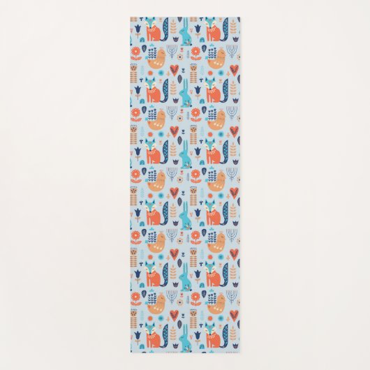 Volkskunst-Waldtier-Muster Yogamatte (Vorderseite)