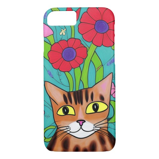Volkskunst Whimsikkatze und Blume Case-Mate iPhone Hülle (Rückseite)