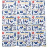 Volkskunst-Winter-Vogel-Muster Duschvorhang (Vorderseite)