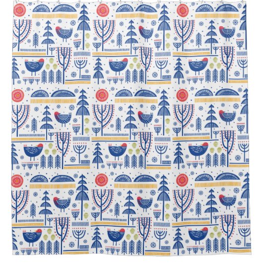 Volkskunst-Winter-Vogel-Muster Duschvorhang (Vorderseite)