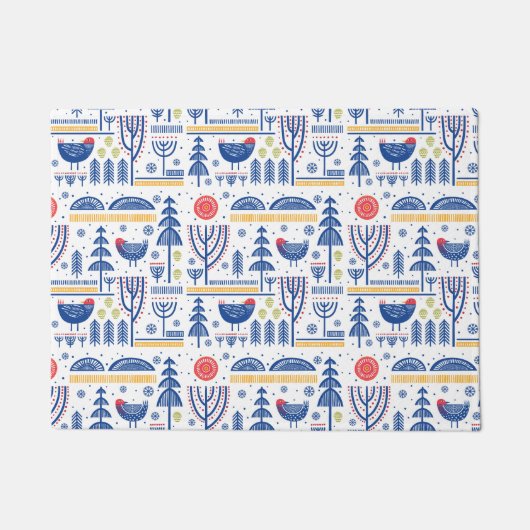 Volkskunst-Winter-Vogel-Muster Fußmatte (Vorderseite)