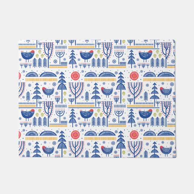 Volkskunst-Winter-Vogel-Muster Fußmatte (Vorderseite)