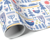 Volkskunst-Winter-Vogel-Muster Geschenkpapier (Rolleneckpunkt)