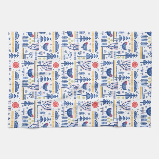 Volkskunst-Winter-Vogel-Muster Geschirrtuch (Horizontal)