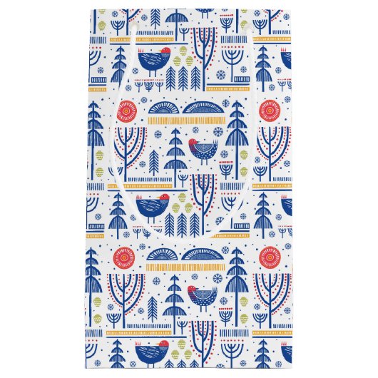 Volkskunst-Winter-Vogel-Muster Kleine Geschenktüte (Vorderseite)