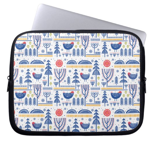 Volkskunst-Winter-Vogel-Muster Laptopschutzhülle (Vorderseite)